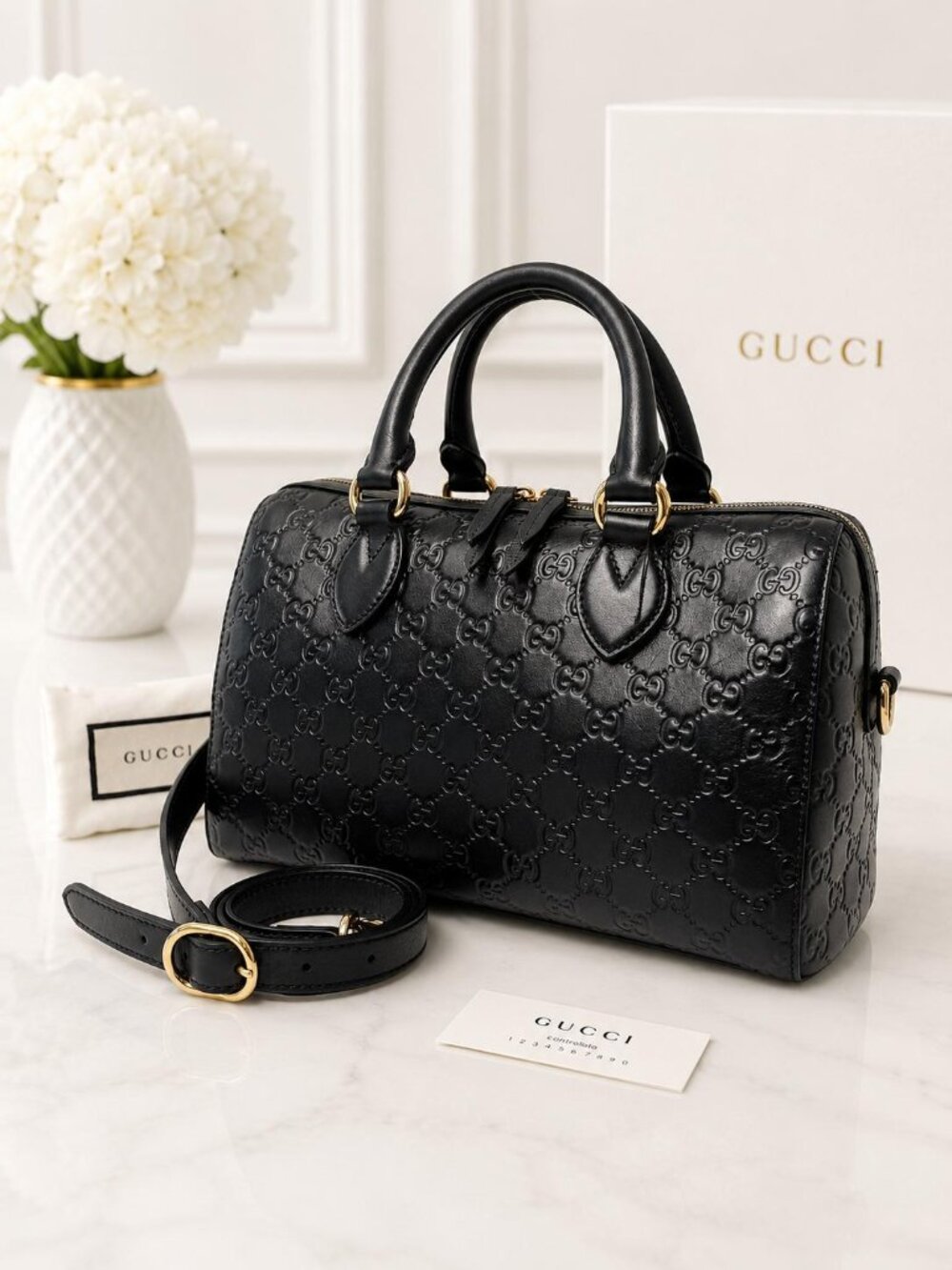 Authentic Gucci Guccissima GG Leather Boston Hand Bag